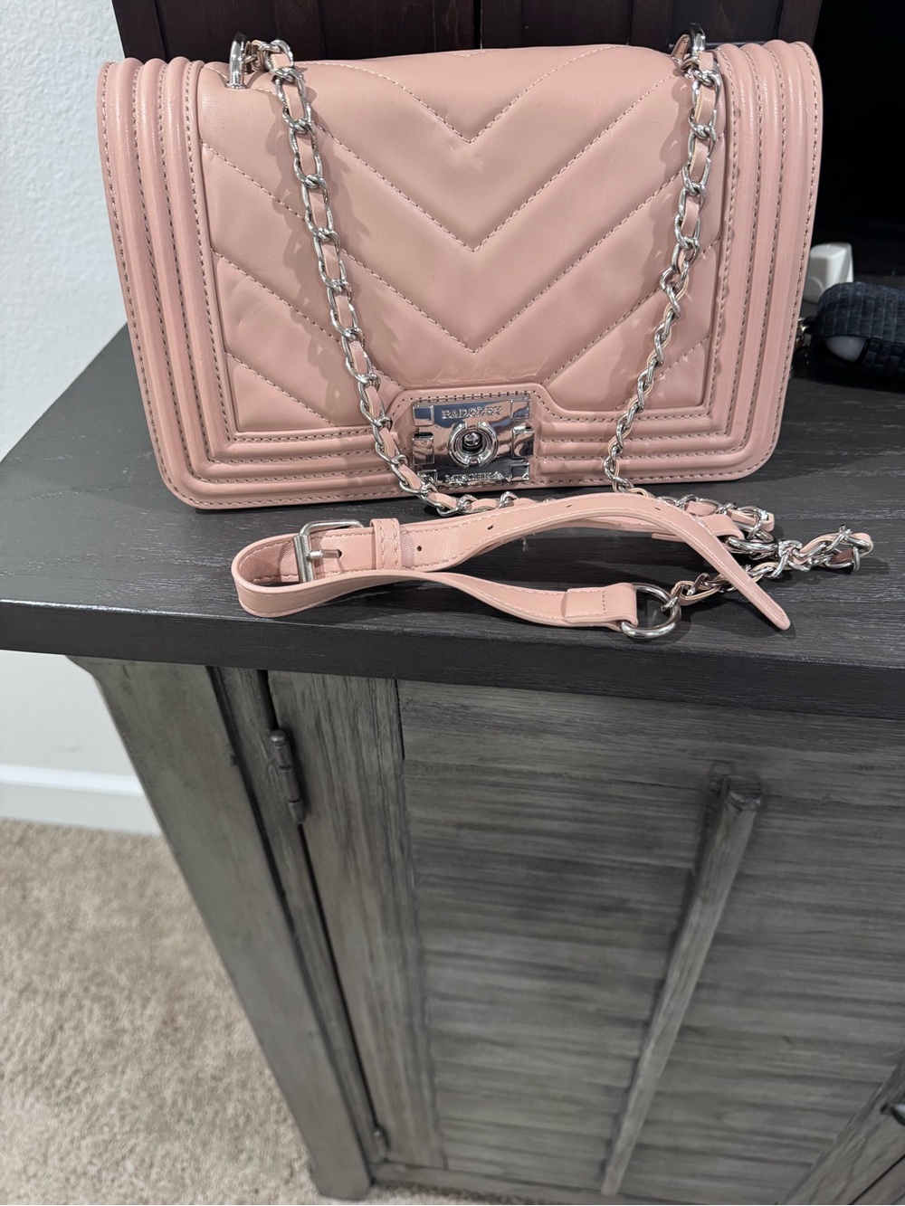 Badgley Mischka Quilted Pink Chain Crossbody Bag